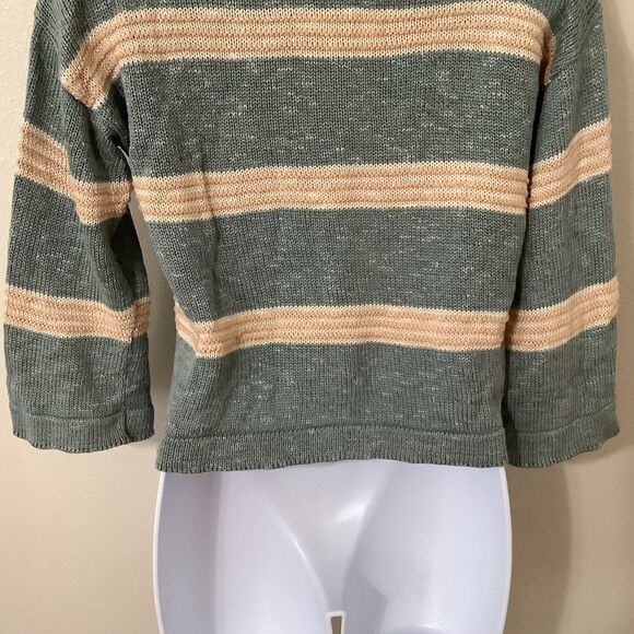 Vintage Prophecy Cottagecore Grandpacore Linen Blend Sage Striped Knit Sweater M - Picture 10 of 11